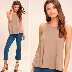 Vintage Free People Top Tank Long Beach Tan Ribbed Sleeveless Size XS